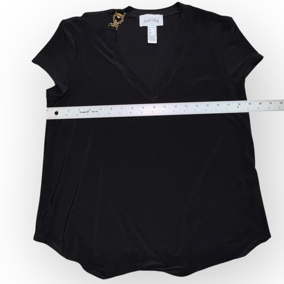 JOSEPH RIBKOFF Jersey Knit T-shirt w/ Gold Metal Accent - 12 Black - Picture 10 of 13